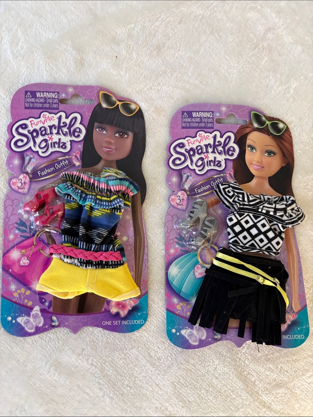 New set of 2 FunVille Sparkle Girlz Fashion Outfit Set - Yellow, Black & White